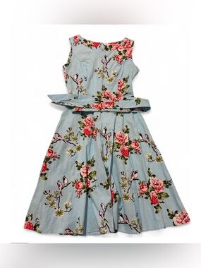 Blue floral dress vintage flower and birds small